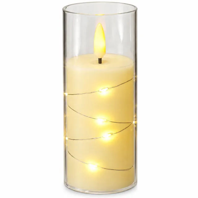 SWGOTA led kaarsen voor tafeldecoratie - kaarslamp van 5,5 x 12,5 cm met puntvormige vlam, lichtsnoer en transparante omhulling Ivoorwit