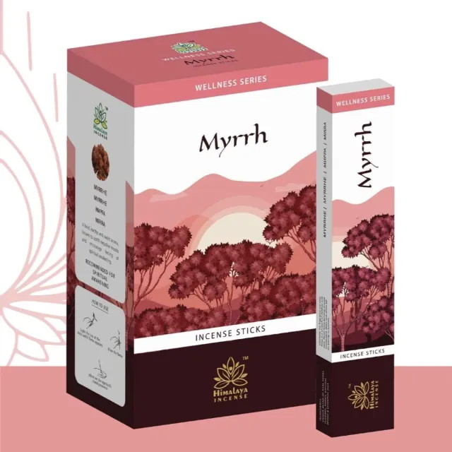 Himalaya Mirre Wierook Stokjes Agarbatti 12 x 15 g | Natuurlijke Handgerolde Mirre Geur | Voor Meditatie, Yoga, Gebed, Aromatherapie & Ontspanning met Kajal Sticker