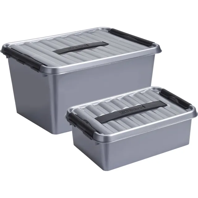 Sunware Opberg boxen - set 2x stuks - 12 en 22 liter - kunststof grijs - met deksel