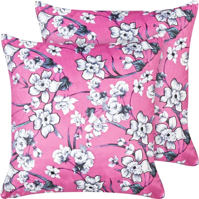 Beliani KOELERIA - Sierkussen set van 2 - Fuchsiapaars - 45 x 45 cm - Fluweel Roze