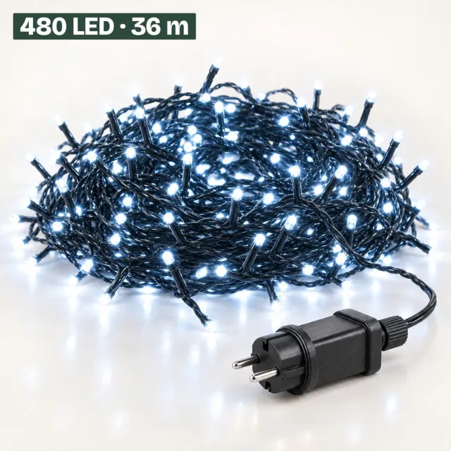Levano Kerstverlichting Buiten 480 LED 36 m Wit - Lichtsnoer voor Binnen en Buiten - Kerstlampjes - Buitenverlichting - LED Verlichting - Kerstboomverlichting - Lichtslinger - Kerstlichtjes - Lampjes Slinger - Kerstversiering - Raamverlichting