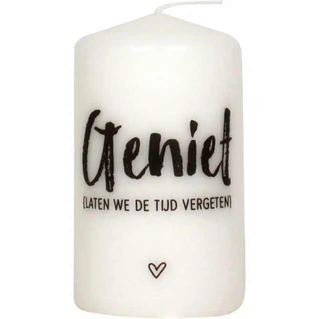 Zoedt Kaars met tekst Geniet, laten we de tijd vergeten wit