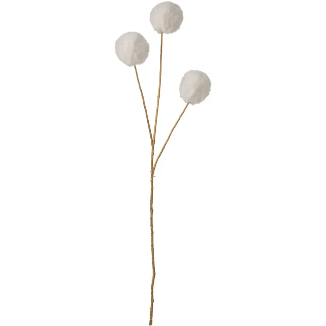 J-Line Decoratieve tak met pompons - katoen - wit - set van 2