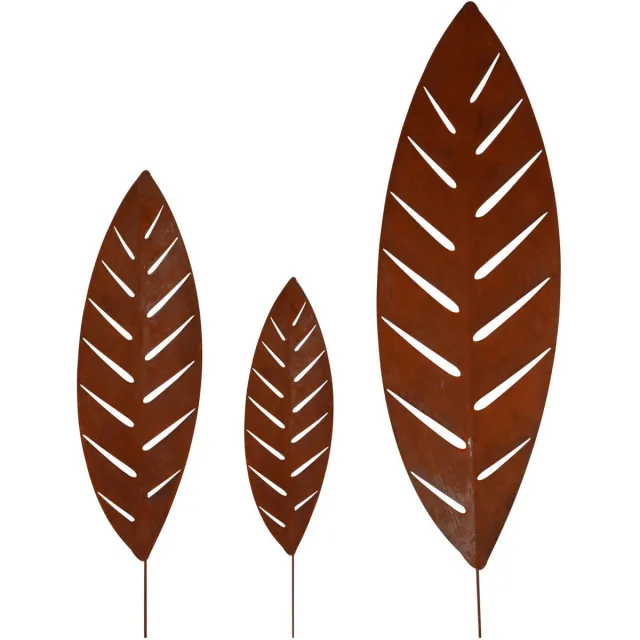 UNUS Tuinsteker Palmbladeren 3-delige set metaal roestlook 50/70/100cm tuin terras balkon Bruin