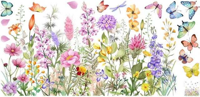 Vixson Bloemen Raamstickers - 30x60 cm - Statisch Hechtend & Herbruikbaar - Dubbelzijdige Print - Kleurrijke Raamdecoratie Lente/Zomer - Bloemen en vlinders - FLORASTIK