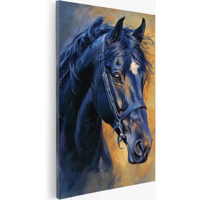Saammp Canvas Schilderij - Abstract Paard - Zwart - Dieren - Natuur - 100x150 - Foto op canvas - Wanddecoratie - Muurdecoratie Woonkamer - Slaapkamer decoratie - Canvas Print Multicolor