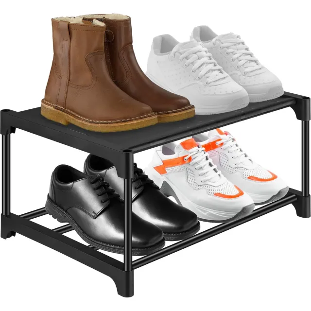 My Ninki ® Slim en Stijlvol Schoenenrek voor Kleine Ruimtes met Versterkte Stalen Buizen en Praktische Mat zwart