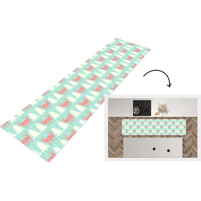 KitchenYeah Keukenloper - Loper keuken - Hert - Patroon - Roze - 240x60 cm - Keukenloper vinyl Multicolor
