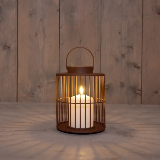 Anna's Collection Anna Collection Lantaarn met LED kaars - terra - 15 x 18 cm - metaal - op batterij - lantaarn - windlicht - tuinlampen Terracotta bruin