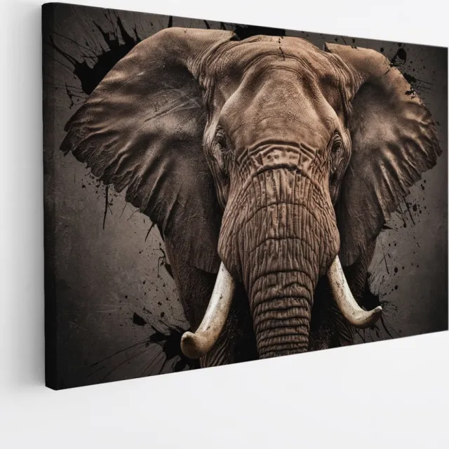Saammp Canvas Schilderij - Olifant - Portret - Dieren - 45x30 - Foto op canvas - Wanddecoratie - muurdecoratie Woonkamer - Slaapkamer decoratie - Canvas Print Multicolor