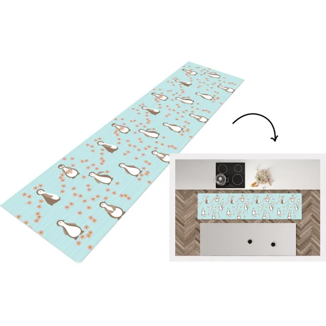 KitchenYeah Keukenloper - Loper keuken - Bloemen - Design - Pinguïn - 240x60 cm - Keukenloper vinyl Multicolor
