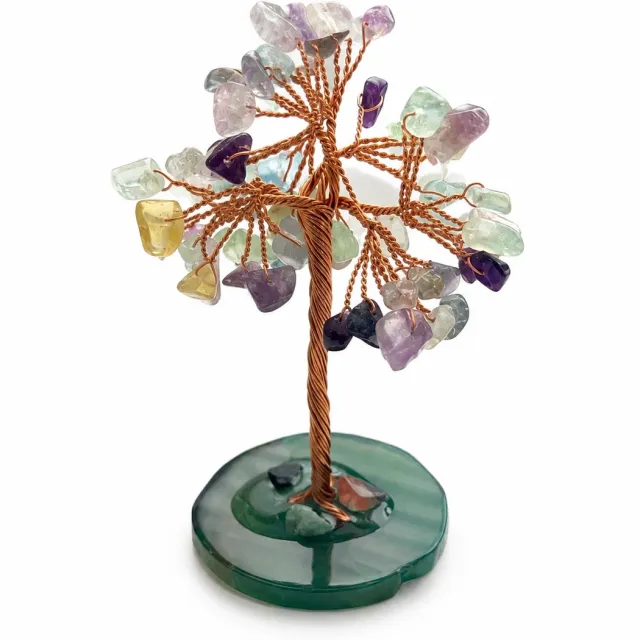 Afecto gemengd Edelsteen Boompje – Edelsteenboom met Natuurstenen – Decoratieve Levensboom – Koperdraad – Groene Stenen Voet – mixed kleuren