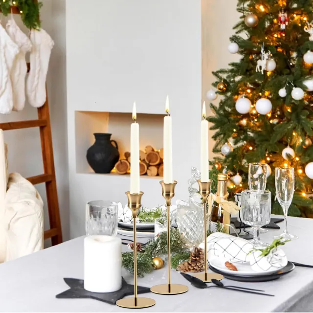 Unyqoos Elegante set van zes metalen kaarsenhouders voor romantische decoratie Goud