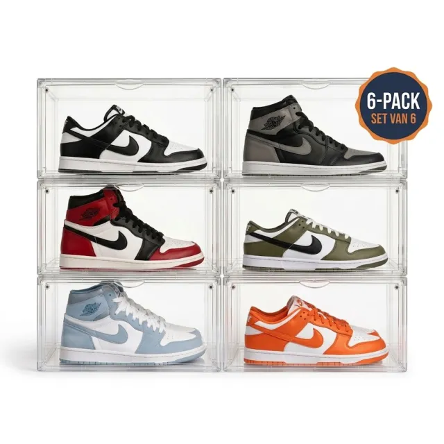 Vivaro Home Sneakerbox Transparant - 6 Stuks - Stapelbare Schoenenbox & Schoenen Organizer - Magnetische Sluiting