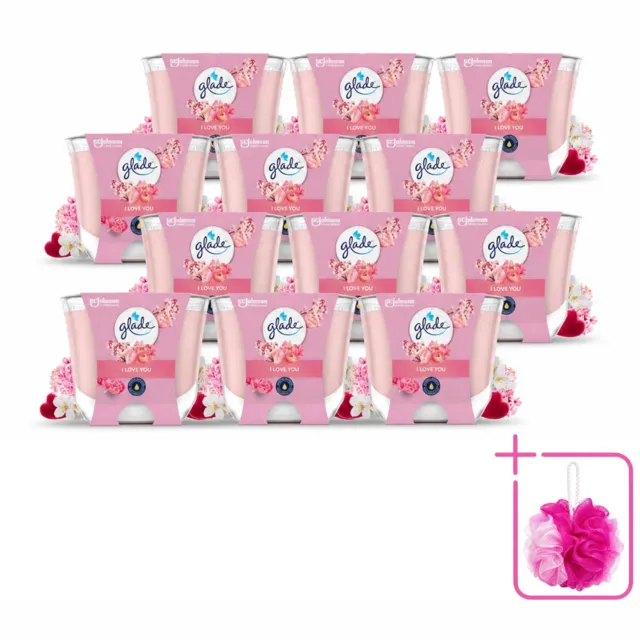 Glade 12 x Glade - Geurkaars I Love You - 100% Raapzaadwas - 204 g - Bulkverpakking - Geurkaars - Douchemop - Romantische geur roze