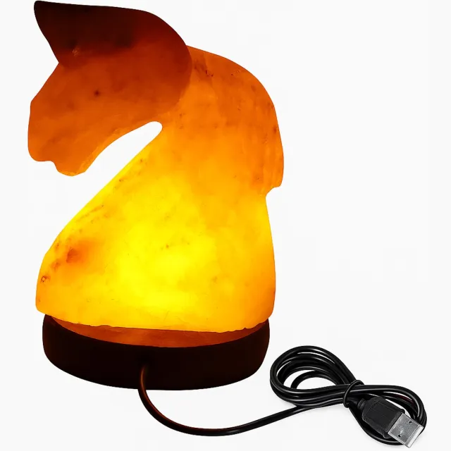 Pink Gold Zoutlamp – Himalayazout USB LED – Paardenhoofd – Tafellamp / Nachtlampje – 12 x 8 x 7 cm – 0,5 kg Roze