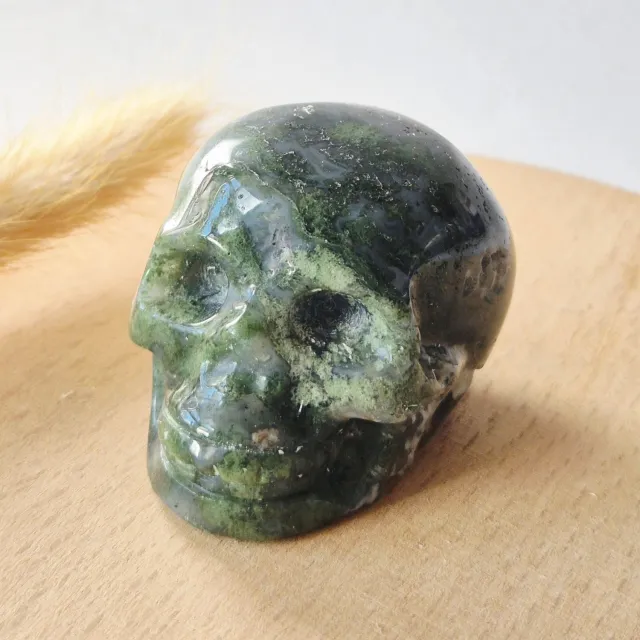 Moonlight Gemstones Mosagaat Skull Carving #11 | 5–6 cm Geslepen Edelsteen Meerkleurig