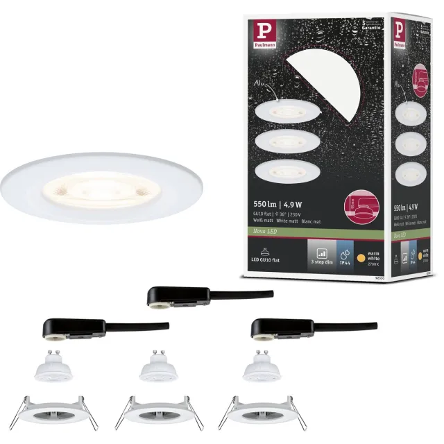 Paulmann LED-inbouwlamp 3-Step-Dim Nova GU10 Flat stijf IP44 3x4,9W 3x550lm 230V dimbaar 2700K Wit mat