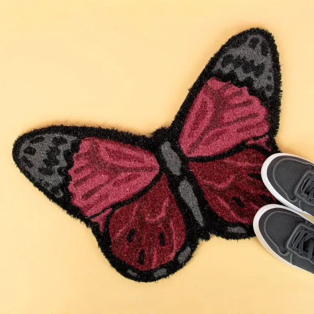 OOTB Vlinder deurmat zwart,grijs,rood