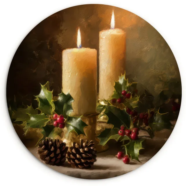 WallCircle Wandcirkel 60x60 cm - Muurcirkel Kaarslicht - Kerst - Veelkleurig - Muurdecoratie woonkamer - Wanddecoratie slaapkamer - Kamer decoratie accessoires - Ronde schilderijen