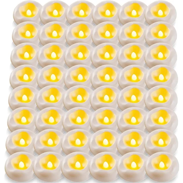 Huttutu LED Kaarsen - Drijvende LED Kaarsen - Waterdichte Drijvende Kaarsen met Warm Wit Licht - Batterijgevoed en Vlamloos - Geschikt voor Tafeldecoratie Badkuip Zwembad en Fontein - 48 Stuks - Formaat 5.8x2.5 cm