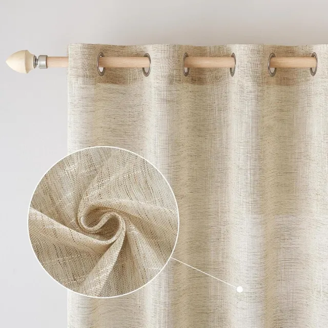 Allecto Plus Transparante voile gordijnen met ringen voor balkondeur - Woonkamer en slaapkamer - Set van 2 panelen - 140 x 225 cm - Bruin en wit - Moderne uitstraling Any