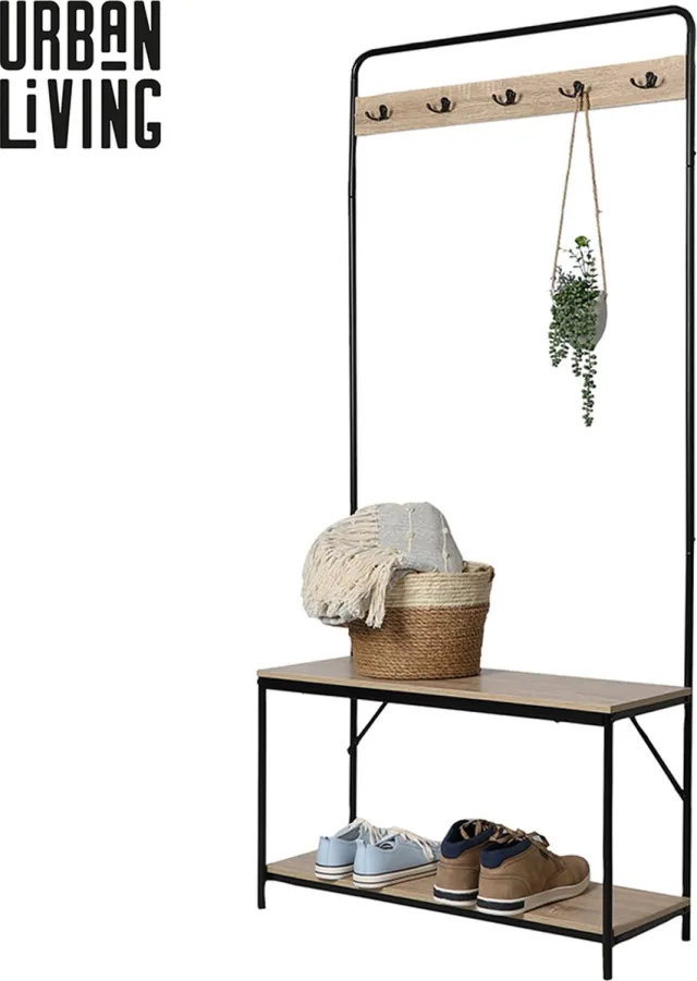 Urban Living Kapstok Staand - Schoenenrek - Wandkapstok - 170 cm bruin/ zwart