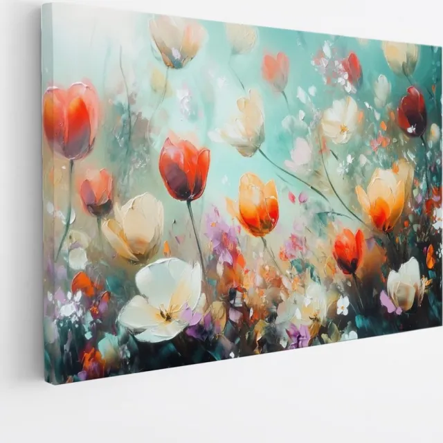Saammp Canvas Schilderij - Blauw - Bloemenveld Schilderij - Abstract - Natuur - 40x30 - Foto op canvas - Wanddecoratie - Modern Interieur - Woonkamer Decoratie