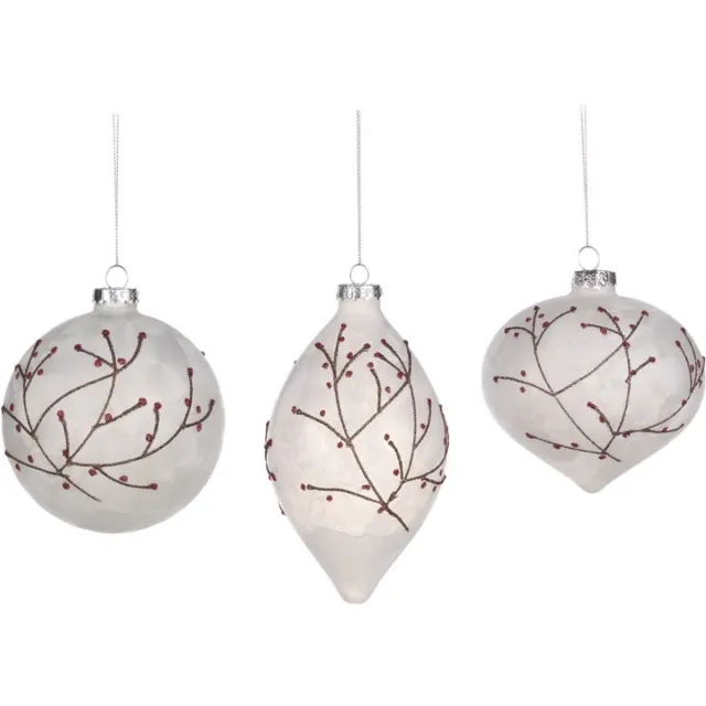 Goodwill Kerstbal "Takjes met Besjes" Glas - Multicolour - D 10 Cm - Voordeelaanbod Per 3 Stuks Wit