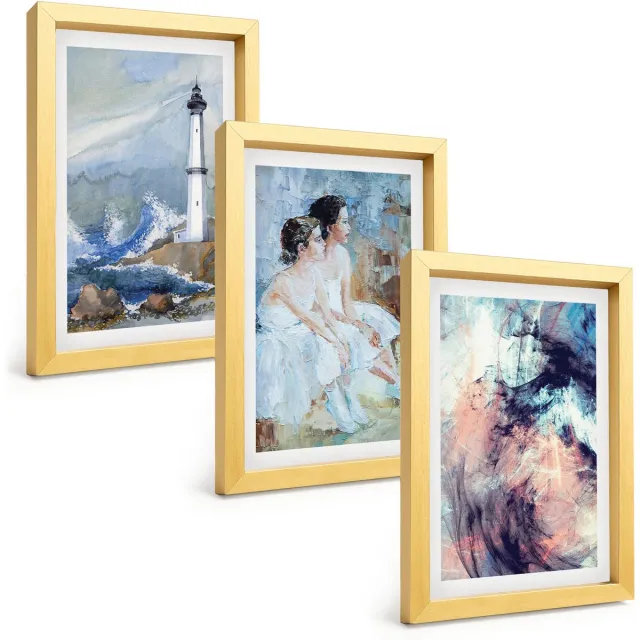 TULUP 4-Delige Schilderij Set - Abstracte geschilderde vuurtoren en dansers - 20 x 30 cm - Muurdecoratie - Schilderijen Set - Woonkamer - Decoratieve Schilderijen Gouden lijst