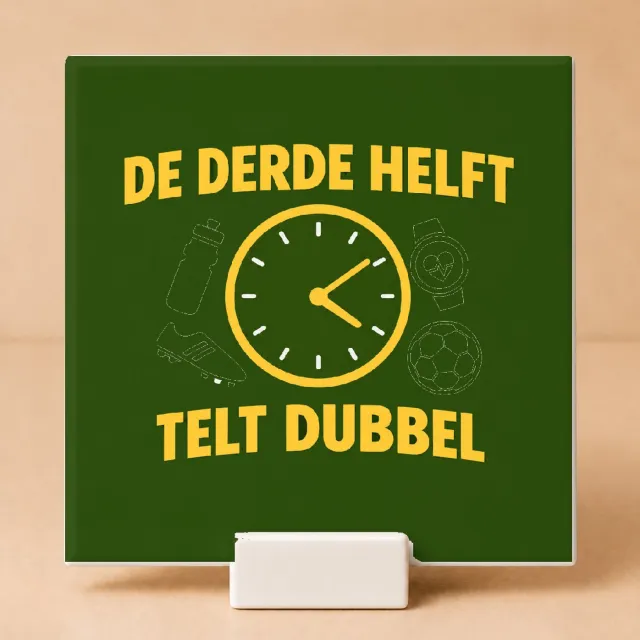 Bedruk King Strakke minimalistische Derde Helft Tegel – Stijlvolle wanddecoratie voor sportliefhebbers en voetbalfans - 11 x 11 cm met houder Wit