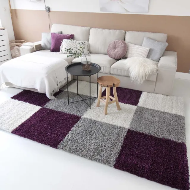 Tapeso Geblokt vloerkleed - Shaggy Trend paars 200x290