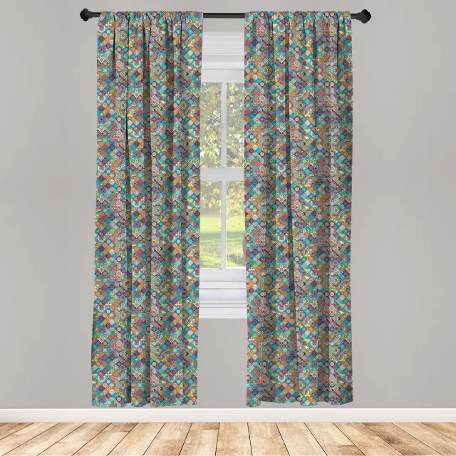ABAKUHAUS Boheemse Gordijnen – 2-delige 75x225 cm – Licht multikleur Hell Blau Mehrfarbig