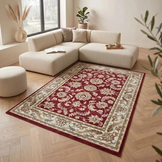 flycarpets Klassiek Rood / Creme Vloerkleed Reni - 80x120 cm - Oosters motief - Perzisch Tapijt Laagpolig - Loper