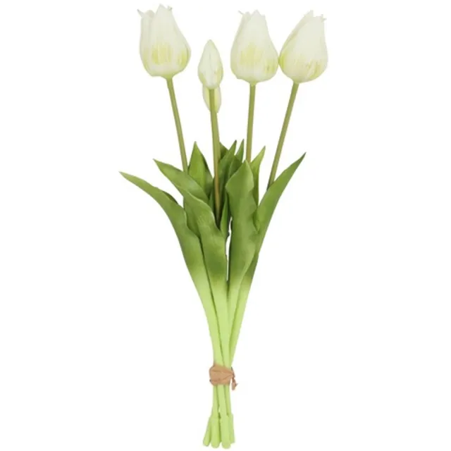 Countryfield Kunst tulpen boeket Greigii - 5x stuks - wit - real touch - 45 cm - levensechte kunstbloemen