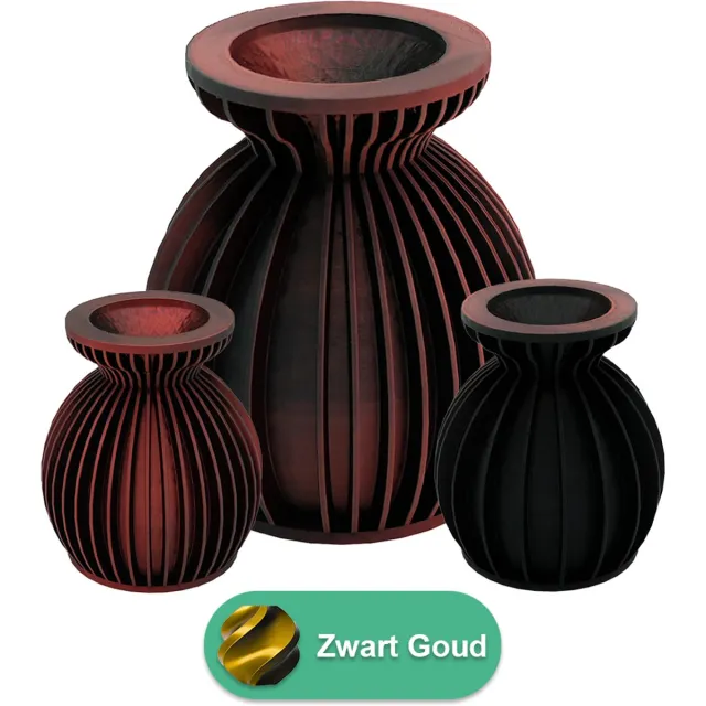 Lovora Elin moderne vaas – Decoratieve vaas - Zwart / Goud - 3d geprinte vaas – geschikt voor droogbloemen - 34CM
