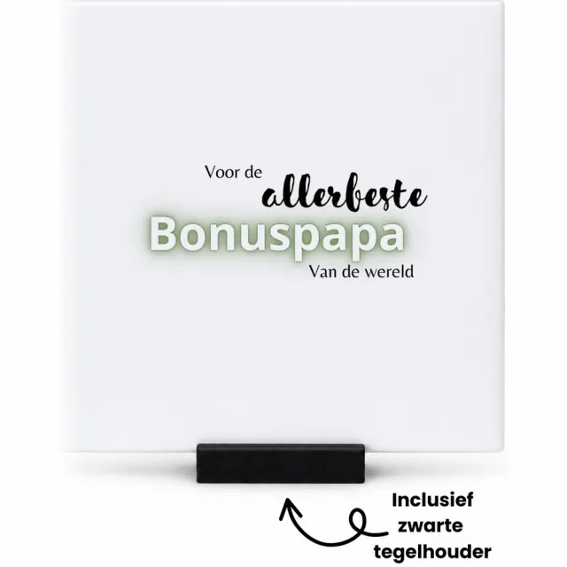 Hacebo voor de allerbeste bonuspapa van de wereld tegeltje met tegelhouder - de beste bonusvader - tegeltjes met tekst - vader cadeautjes - vaderdag - verjaardagscadeau - verjaardag - cadeau - geschenk - kado - spreuktegels - 10.8x10.8 CM Wit