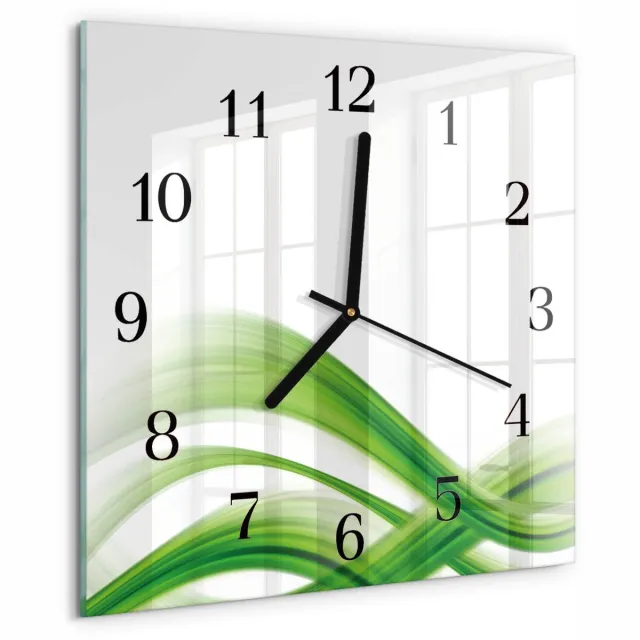 TULUP Wandklok - Abstracte golf Moderne Glazen Wandklok - 30x30 cm - Groente Wandklok Glas Met Motief - Zwarte Handen - Vierkante Wandklok - Wandklok Glas Decoratie - Gekleurde Glazen Klok Groente - Abstracte golf