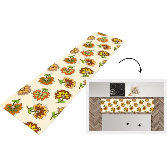 KitchenYeah Keukenloper 200x50 cm - Keukenmat vinyl Design - Bloemen - Retro - Vintage - Keukenmatten loper - Keuken vloerkleed tapijt