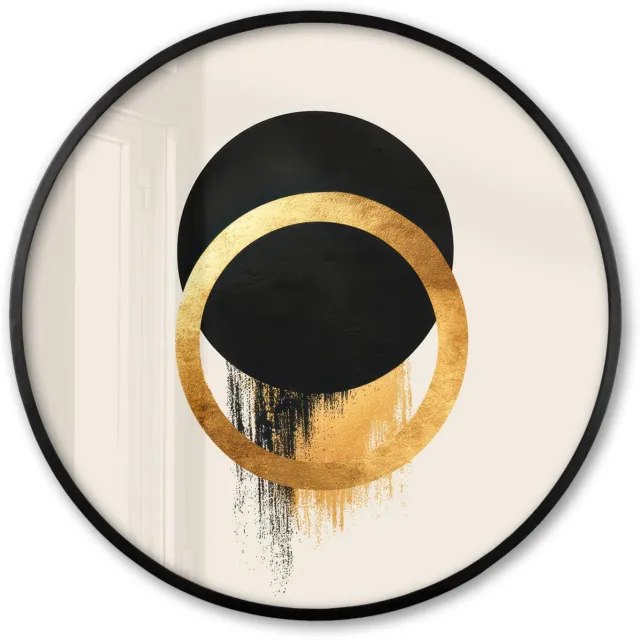 FrameYourWall Poster in lijst Rond - Fotolijst 60x60 cm - Posters - Abstract ontwerp - Zwarte cirkel - Verfvlekken - Ronde posterlijst zwart - Decoratie - Wanddecoratie woonkamer - Muurdecoratie slaapkamer Cirkels - Verfvlekken