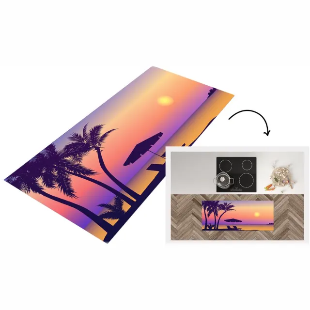 KitchenYeah Keukenloper - Loper keuken - Strandstoel - Parasol - Zomer - Illustratie - Keukenloper vinyl Multicolor