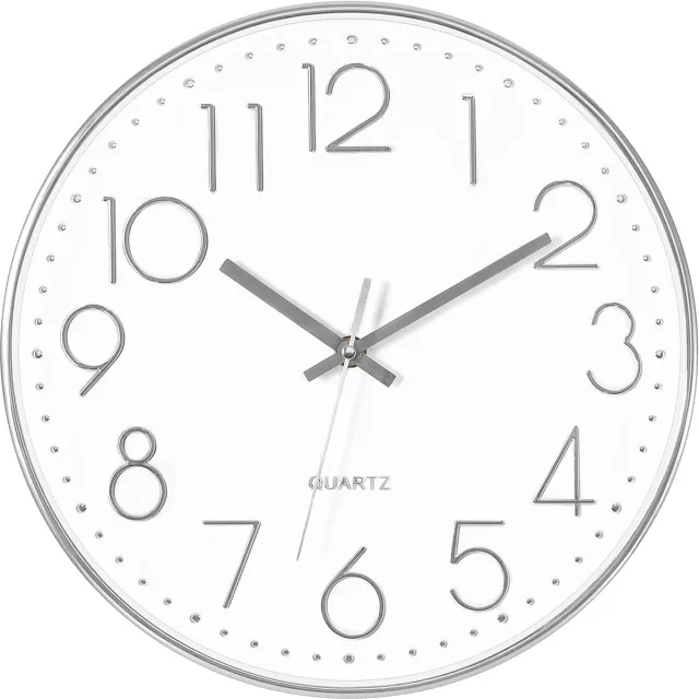 Foxtop Wandklok Modern Geen Tikkend Stille Zilveren Grote Cijfers Klok voor Keuken Woonkamer Badkamer Slaapkamer 30 cm