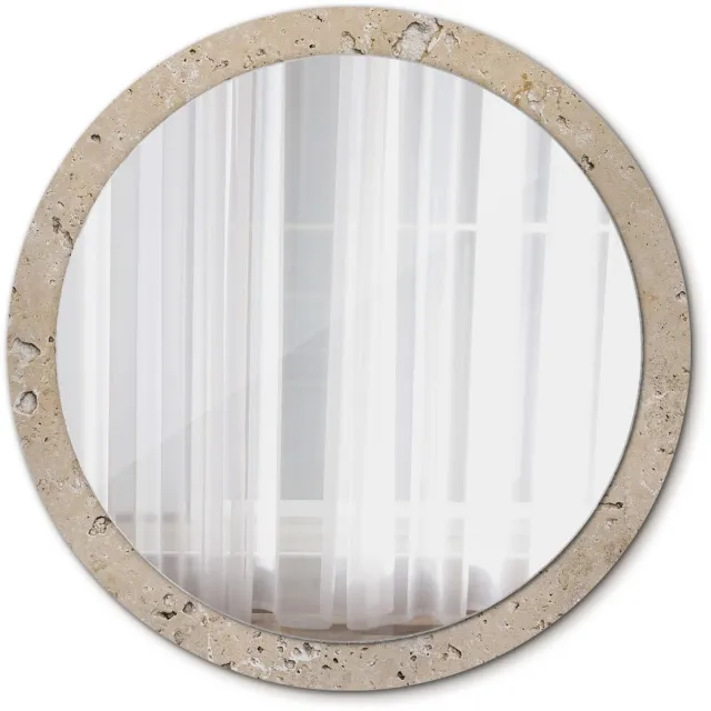 TULUP Spiegel - Ronde Spiegel - Spiegel op gehard Glas - Steenimitatie - Diameter: 100 cm - Decoratieve spiegel met patroon - Origineel cadeau - Beige - Woonkamerspiegel - Inloopkastspiegel - Hal - Make-up Spiegel - Spiegelmontageset Beige Steenimitatie