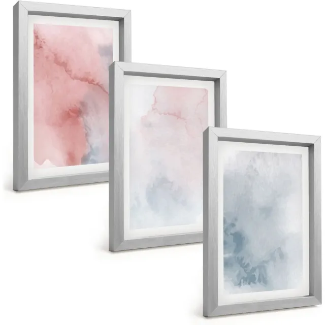 TULUP 4-Delige Schilderij Set - Pastelkleurige aquarelverf op canvas met kleurrijke texturen - 20 x 30 cm - Decoratieve Muurdecoratie - Slaapkamer - Decoratieve Schilderijen Zilveren lijst