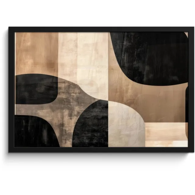 FrameYourWall Poster in lijst - Fotolijst 60x40 cm - Posters - Abstract - Vlakken - Zwart - Rond - Posterlijst zwart - Decoratie - Wanddecoratie woonkamer - Muurdecoratie slaapkamer