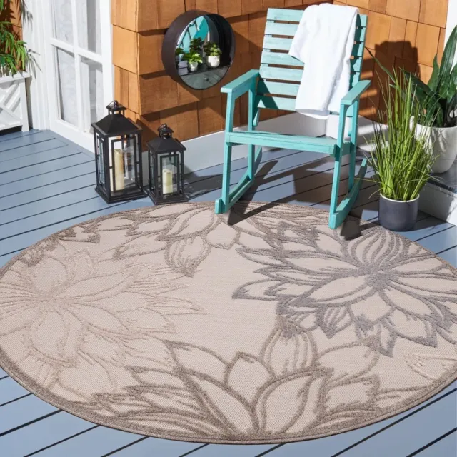 Muratap Floral Outdoor - Buitenkleed Tuin - Rond - Weerbestendig Vloerkleed - Creme