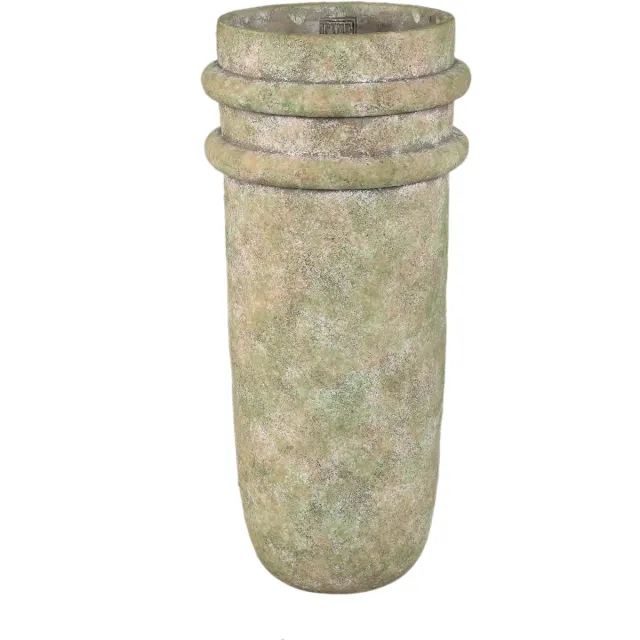 PTMD Almeda Green Cement Vase With 2 Borders High Groen