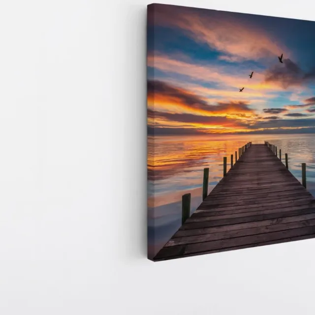 Saammp Canvas Schilderij - Steiger bij zonsondergang - landschap - Natuur - 40x40 - Foto op canvas - Wanddecoratie - Muurdecoratie Woonkamer - Slaapkamer decoratie - Canvas Print Multicolor