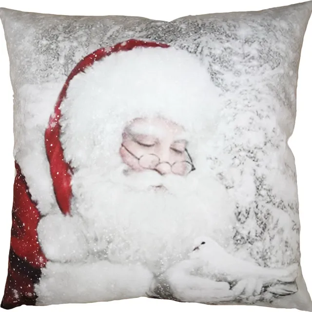 Clayre & Eef Kussenhoes 45x45 cm Wit Rood Polyester Kerstman Sierkussenhoes