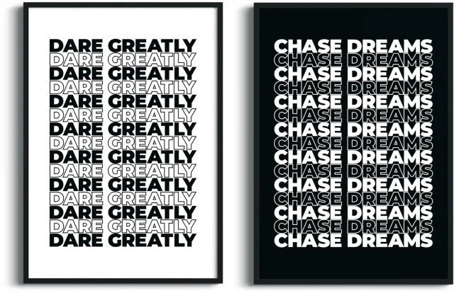 Studio Miron Premium Fine Art Tweeluik Motivatie Posters “Dare Greatly” & “Chase Dreams” – A3 (29,7 x 42 cm) Wit